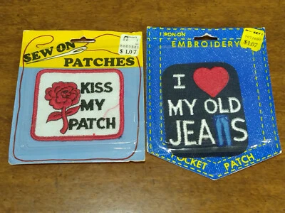 Vintage Sew On Patches KISS MY PATCH & I LOVE MY OLD JEANS by Active Generation - Image 1 of 4