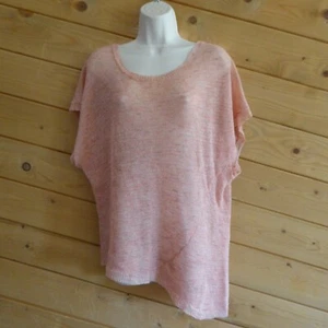 Free People XS koralle orange asymmetrisch S/S Pullover Strick transparent Top Tunika Leinen - Bild 1 von 8