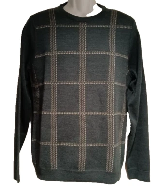 APT. 9 Merino Wool Teal Plaid Crewneck Sweater, Men's Small New - Image 1 of 4
