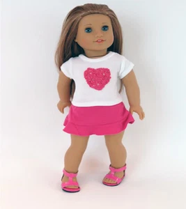 Pink Heart 2pc Skirt Set se adapta a 18 pulgadas American Girl Dolls - Imagen 1 de 3
