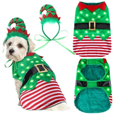 Traje y diadema de ropa de perro de Navidad con luz LED disfraz de gato para pequeña... Foto 1 de 4