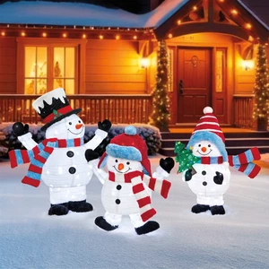 Pop-Up Snowman Family LED Lights Set of 3 Christmas Yard Decor Indoor/Outdoor - Picture 1 of 9