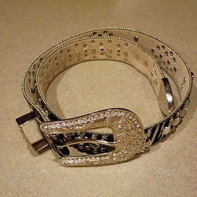 Cinturón de rodeo BHW para mujer con estrás/cuero negro brillante vaquera hebilla occidental talla M Foto 1 de 4