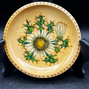 Vintage Europäische Kunst Holz Teller Handbemalt 4" Edelweiß Berchesgarten. - Bild 1 von 5