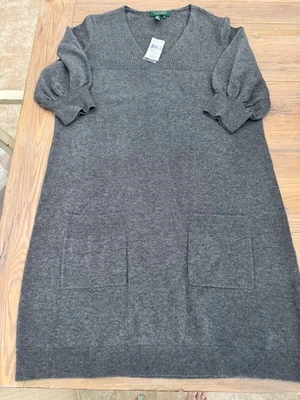Nuevo con etiquetas Vestido Suéter Lauren Ralph Lauren Gris Mezcla Lana Manga Corta, XL Foto 1 de 4