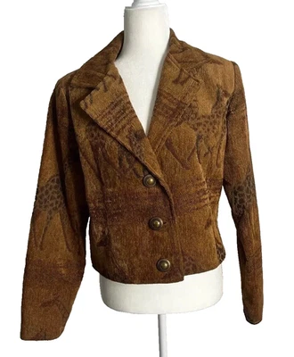 Chaqueta Recortada Tapiz Poni Pintado De Colección 3 Botones Jirafas Talla L Marrón Hecha en EE. UU. Foto 1 de 4