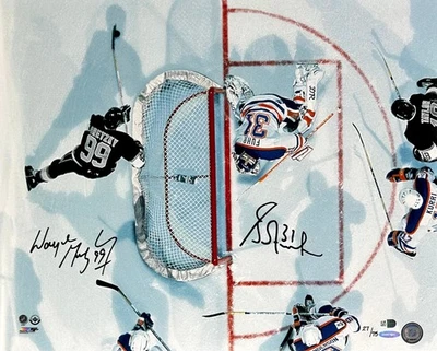 Wayne Gretzky & Grant Fuhr Signed 16x20 Aerial Assault Photo (Fanatics UDA) - Image 1 of 4