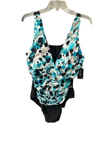 INC International Concepts Swimsuit Womens 22W Black Floral 1 Piece Beach Travel - Picture 1 of 11