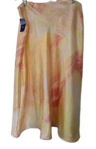 Apt. 9 Women’s Yellow And Pink Silky Mid Length Flowy Skirt Size XL New  - Picture 1 of 4