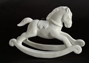 Rocking Horse Christmas Ornament White Fine Bone China Dept 56 Vintage Taiwan - Picture 1 of 9