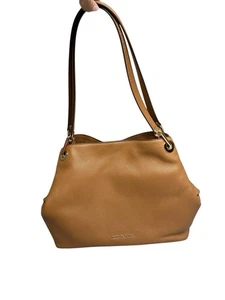Michael Kors Raven Large Shoulder Tote Bag Camel Brown Leather 3 Compartment - Picture 1 of 15
