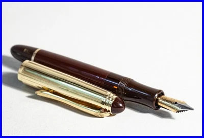 GEHA 768 Kolben Füller Reservetank in BRAUN & WALZGOLD mit OBB 14K Gold Feder - Bild 1 von 4