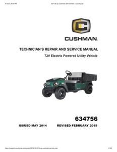 Manual de servicio Cushman Hauler Pro 72V | 2014-2020 | Eléctrico | CD O USB - Imagen 1 de 8