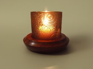 Glass Candle Holder with Padauk Wood Coaster and Vanilla Scented Votive Candle