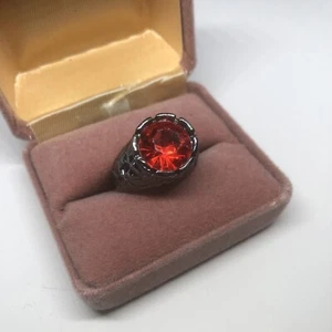 Ruby Red Textured Black Ring Size 9 Mens - Picture 1 of 6