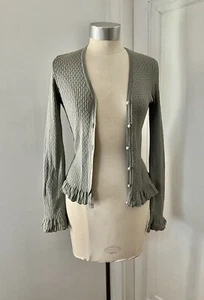 Vintage Early 2000s Chloe Fitted Knit Sage Cardigan w Ruffled Edges Phoebe Philo - Picture 1 of 7