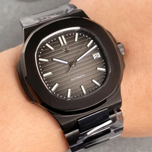 Black PVD Coated Retro 40mm Square Sapphire 10ATM NH35 Automatic Men Dress Watch - Picture 1 of 20