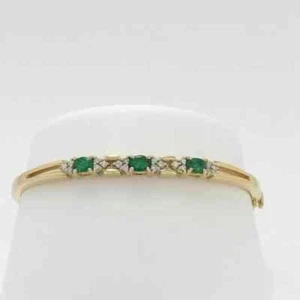 3Ct Created Green Emerald Diamond Wedding Women Bangle 14K Yellow Gold Plated - Picture 1 of 6