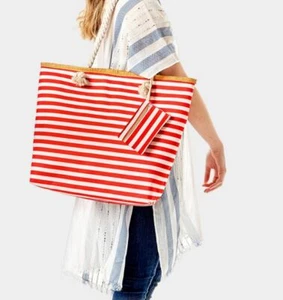 BOLSO DE PLAYA a rayas rojas - Imagen 1 de 3