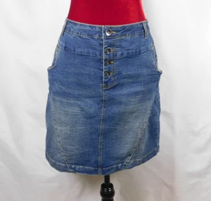 Ellos Plus Size Above the Knee Stone Washed 4 Button Denim Skirt Size 16 - Picture 1 of 8
