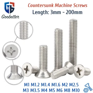 Tornillos de máquina Phillips cabeza plana avellanada A2 acero inoxidable M1 a M10 - Imagen 1 de 10