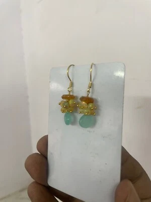 Orecchini in argento sterling 925 pietra preziosa etiope citrino calcedonio g... - Immagine 1 di 4