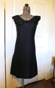 VINTAGE 70s ANDREA GAYLE LBD LITTLE BLACK RUFFLE COLLAR flirty cocktail DRESS S - Bild 1 von 7