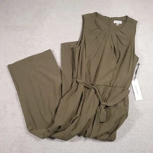Calvin Klein Belted Wide Leg Jumpsuit Romper Sleeveless Women's 12 Green Zip - Picture 1 of 20