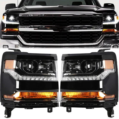 HID/Xenon Black Headlight For 2016-2018 Chevy Silverado 1500 Headlamp Left&Right - Image 1 of 4