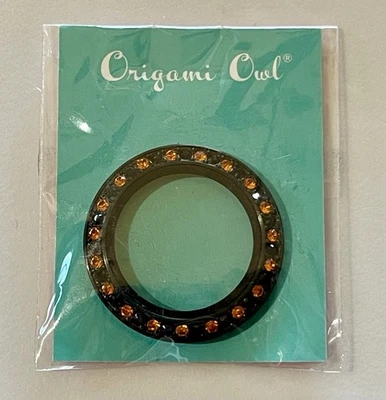 Origami Owl Mediano Negro Medallón Cara - Jet y Mandarina Cristales Swarovski BZ3026 Foto 1 de 4