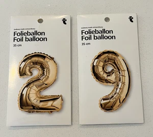 2 x Foil Balloons (2 and 9) Gold Number Birthday Age Party UK 35cm - Picture 1 of 3