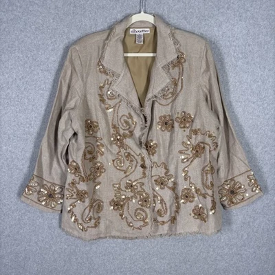 Silhouettes Blazer 18 Linen Embellished Rope Sequin Embroidered Artsy Neutral - Image 1 of 4