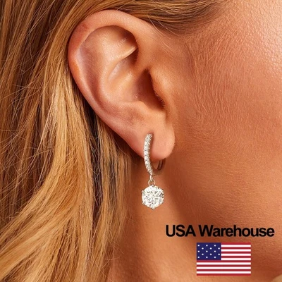 Brincos femininos de noivado de prata esterlina S925 com seis garras de moissanita 1 quilate - Imagem 1 de 4