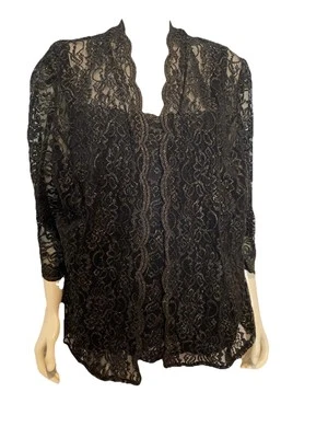 NUEVO CON ETIQUETAS Alex Evenings Mujer Negro Dorado Metálico Camiseta sin Mangas y Cárdigan Conjunto Talla 3X Foto 1 de 4