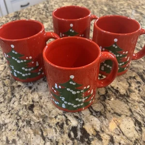 Vintage WAECHTERSBACH Christmas Tree Design Mugs/Cups SET OF 4, Germany - Picture 1 of 7