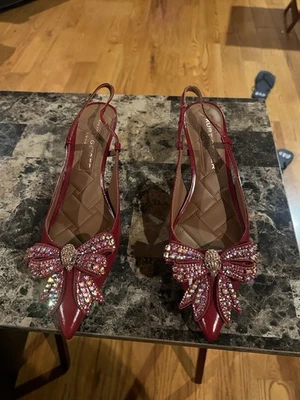 Kurt Geiger slingback pumps 6.5 red leather Belgravia embellished bow new $260 - Image 1 of 3