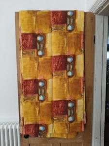 Vintage Pair Of Curtains Abstract Print Mid Century Orange 116 x 131 Cm Retro - Picture 1 of 8
