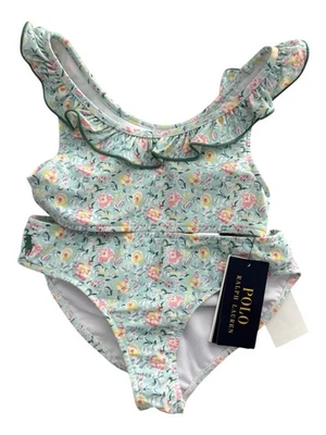 Polo Ralph Lauren Niñas Grandes Floral Volantes Dos Piezas Traje de Baño Verde Talla 7 Nuevo con Etiquetas Foto 1 de 4