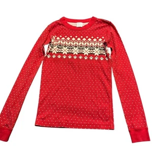 Hanna Andersson rot Bio-Baumwolle Fair Isle Urlaub Pyjama Oberteil Größe US 12 - Bild 1 von 10