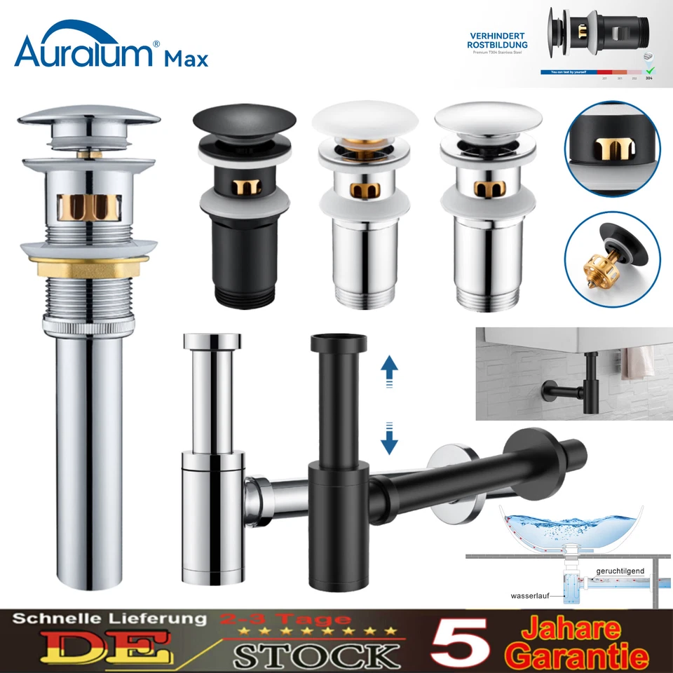 Ablaufventil Pop Up Abfluss Ablaufgarnitur mit Überlauf Stöpsel Bad Waschbecken - Bild 1 von 1