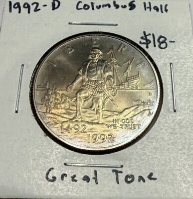 1992-D Christopher Columbus Quincentenary BU Clad Half Dollar Great Toning! - Image 1 of 4