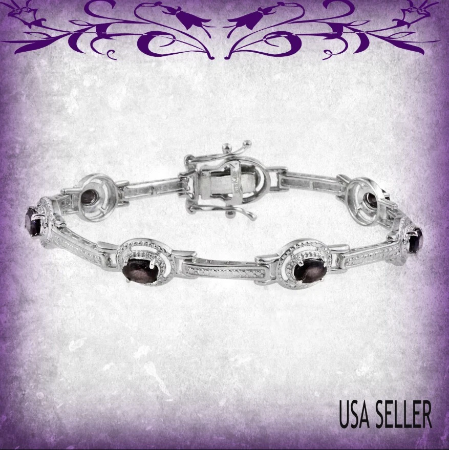 TGW 4.120 cts. Precioso brazalete de zafiro de plata genuina de 7,50 pulgadas Foto 1 de 1