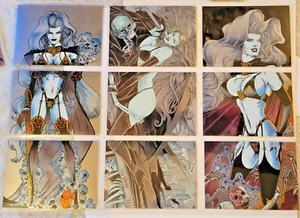 Lote 9 Cartas Cromadas Lady Death 1994 Chaos Comics 3 Trípticos Trípticos Trípticos Juegos 73-81 - Imagen 1 de 2