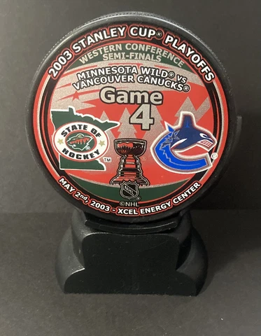 2003 Minnesota Wild Vs Vancouver Canucks Stanley Cup Playoffs Logo Puck Game 4 Cover