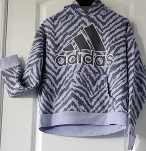 Adidas Purple Animal Print Hoodie Front Pouch Pocket Youth Size 14 Large - Picture 1 of 6