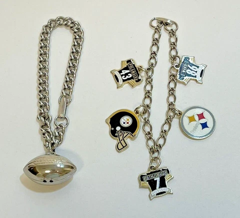 Football Charm Bracelets - Pittsburgh Steelers & Football - Size SMALL 6.5" Cover