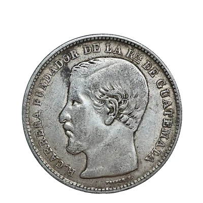 Guatemala 1869 R Peso- No L Before 0.900 Silver R. Carrera Coin KM#190.2 Scares - Image 1 of 4