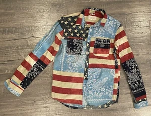 Mens Ralph Lauren Denim Supply American Flag Patchwork Button Shirt Distressed S - Picture 1 of 12