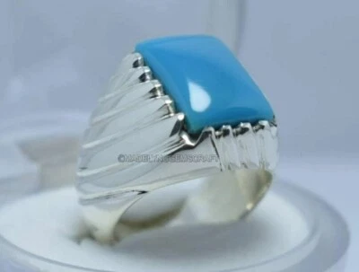 Anillo de piedras preciosas turquesa anillo de plata esterlina vintage anillos de regalos de cumpleaños para hombre Foto 1 de 4