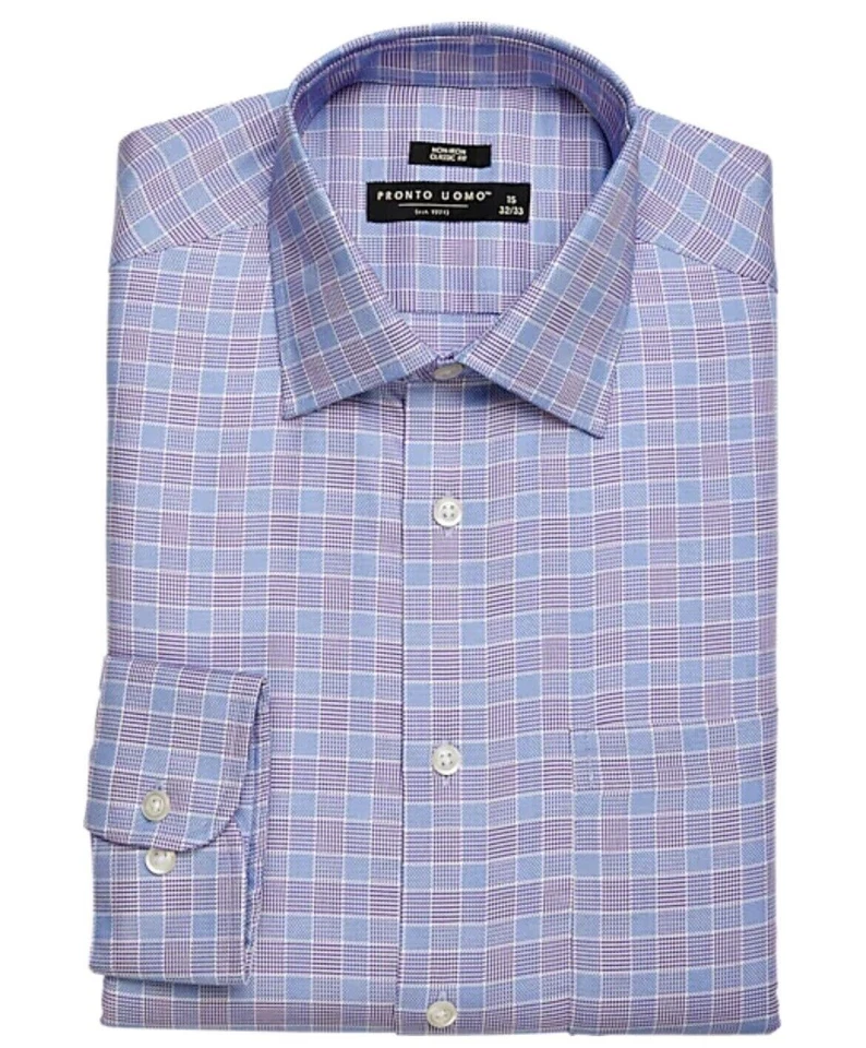 Pronto Uomo Classic Fit Men Shirt 19 34/35 NWT Purple Blue Lavender Check Adult - Image 1 of 1